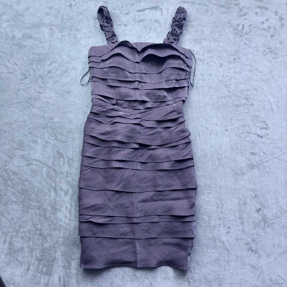 Sangria Purple Tiered Ruffle Cocktail Mini Dress Sleeveless Size 6